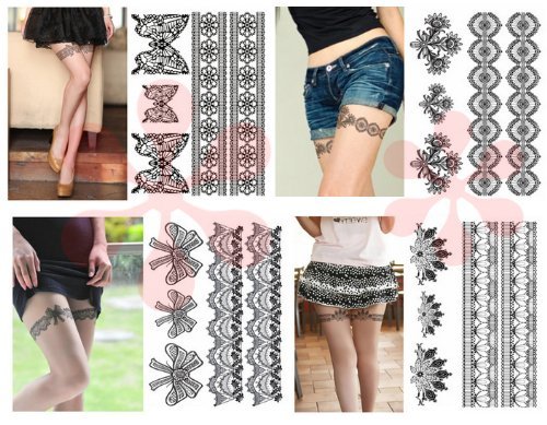 4-pack Sexy Lace Temporary Tattoos, Sexy Leg Tattoos, Bow Lace Tattoos