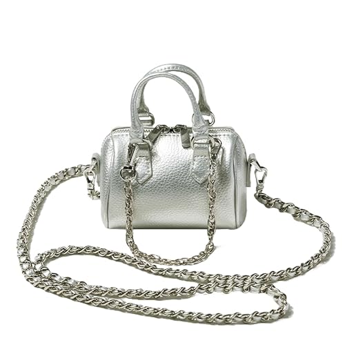 [ヘイニ] Ops コラボ ロンデル マイクロバッグ ショルダーバッグ 小さめ 本革 軽量 ミニ 上品 シンプル チェーン レディース (シルバー)