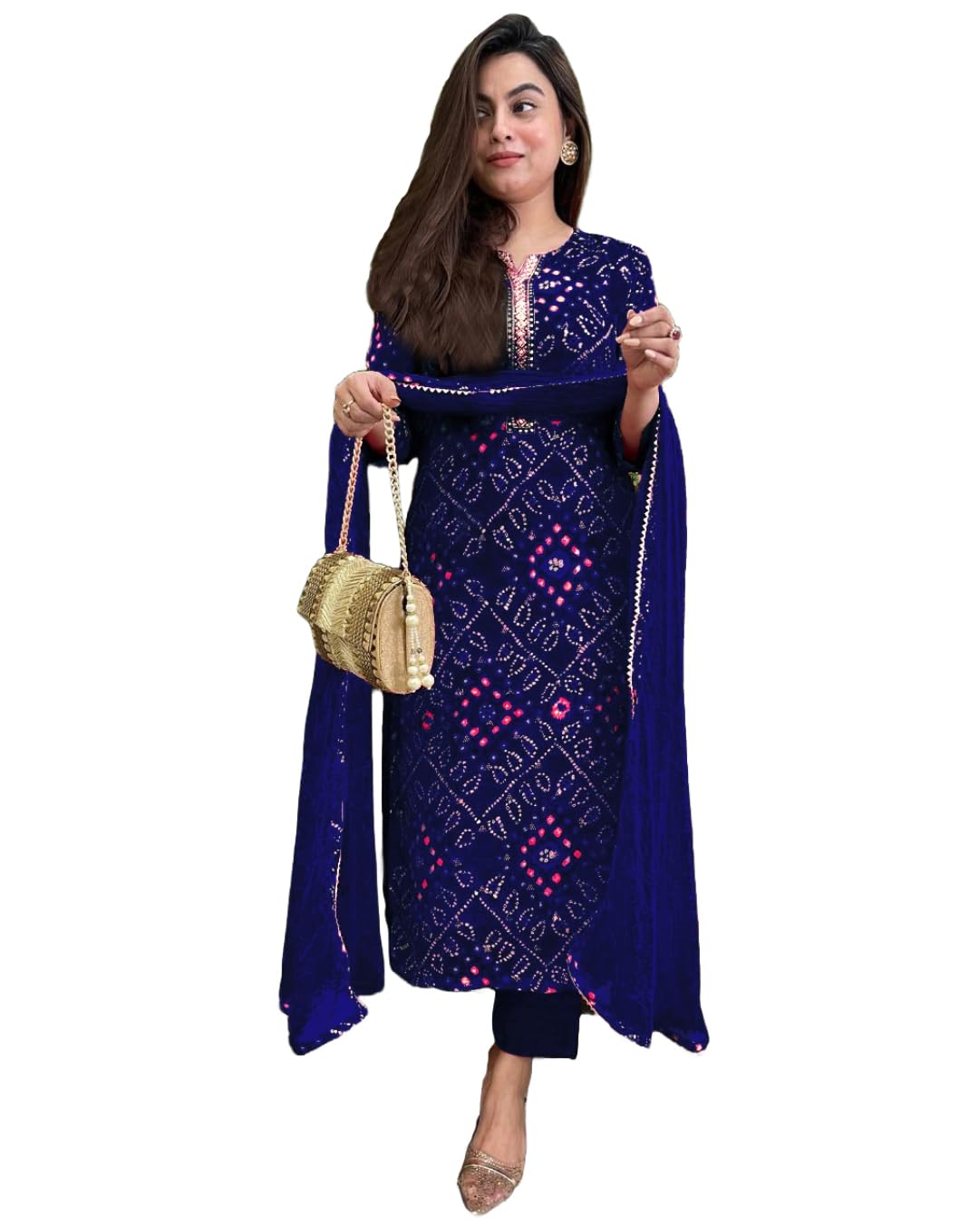GoSriKi Womens Rayon Blend Straight Printed Kurta with Pant & Dupatta (TURAE Royal Blue-GS_M_Blue_Medium) (B0DFCG53PR) Amazon Price History, Amazon Price Tracker