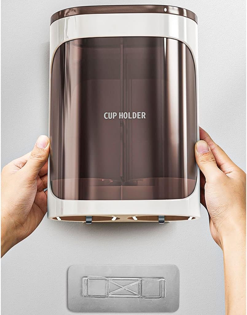 Bathroom Double Tube Cup Dispenser Wall Mount Pull Type Cup Holder Plastic Self Adhesive No Drilling Cup Dispenser for Home Office Coffee Shop Dispensador de Vasos Bracket(W)