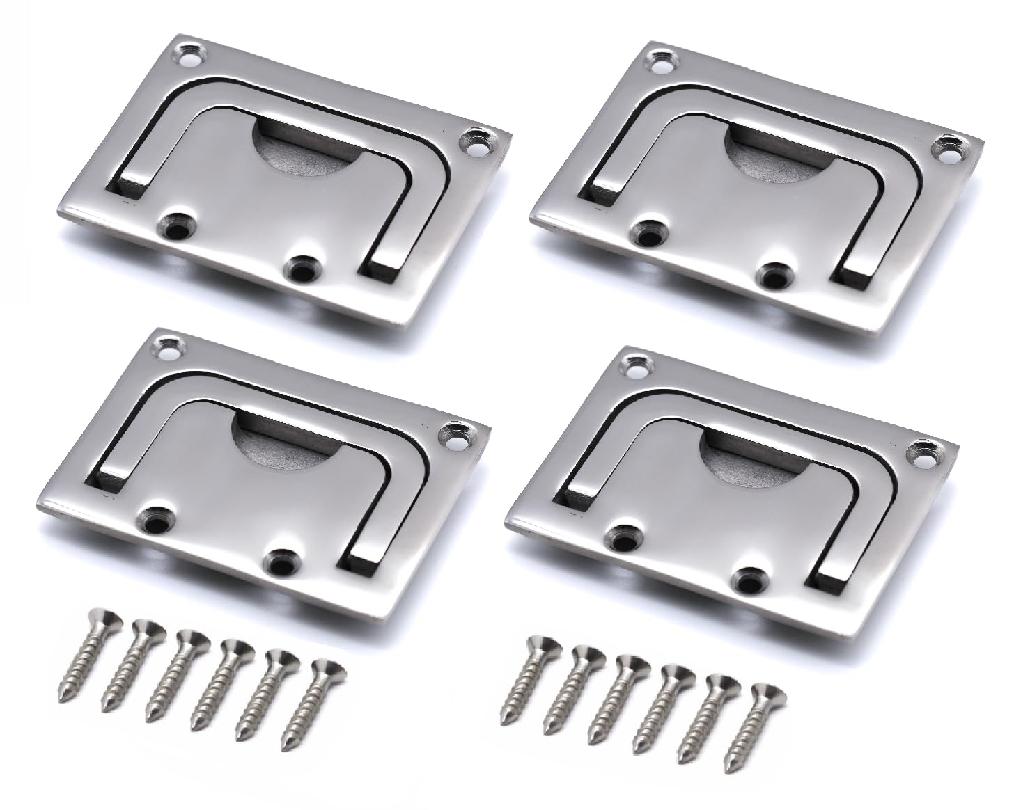4pcs Flush Lift Ring recessed Hatch Handle Pull Ring A4 316 Marine Grade Stainless Steel with 8 Screws for Cabinet Locker (4)