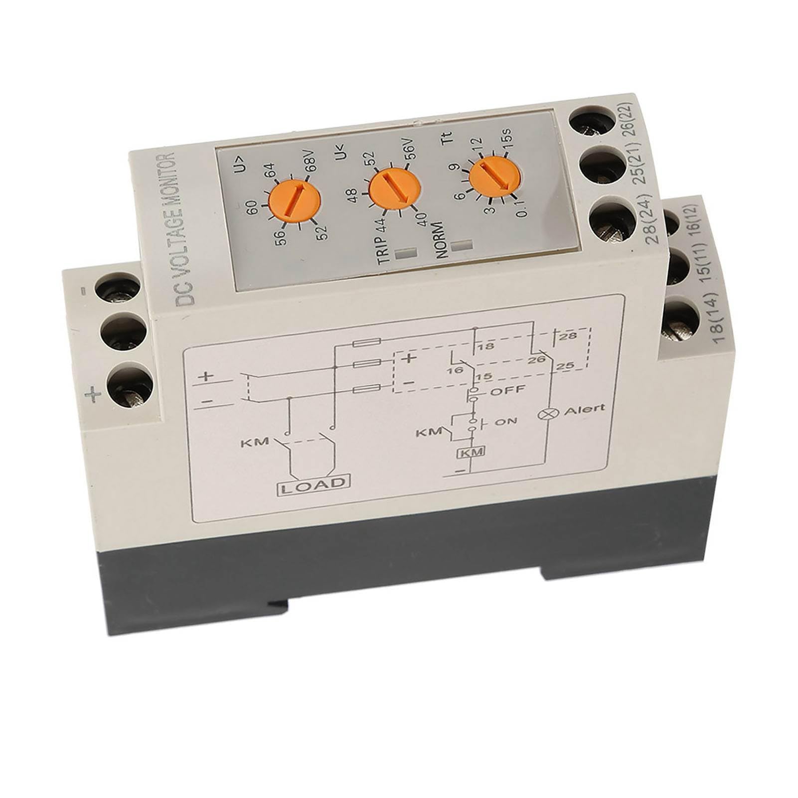 Relè di Protezione Sovratensione Sottotensione DC 12-48V per Circuito Corrente Continua Installazione Binario Guida 79x23x79mm