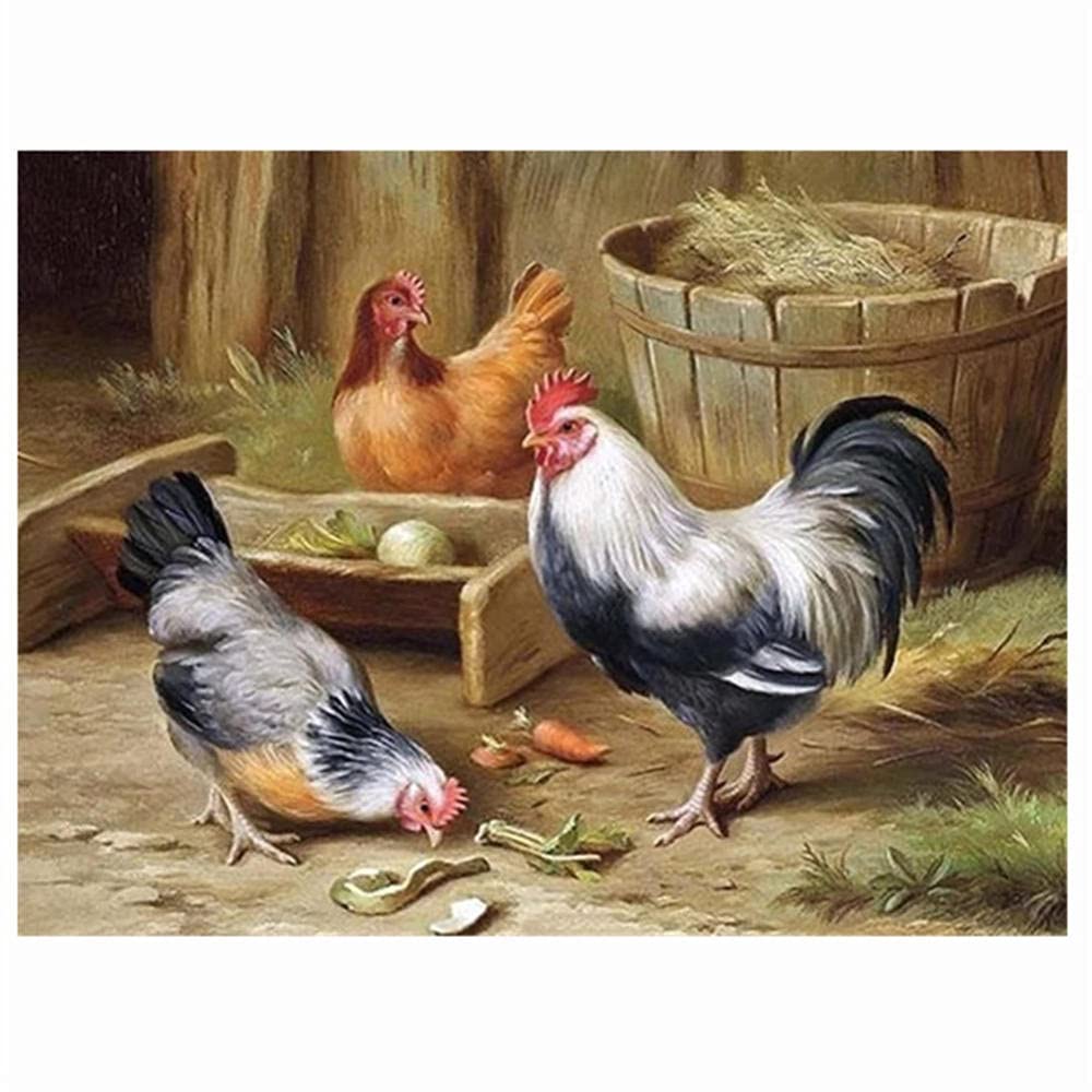 Kit peinture de diamant 5D poule de ferme 50x70cm broderie strass grand format