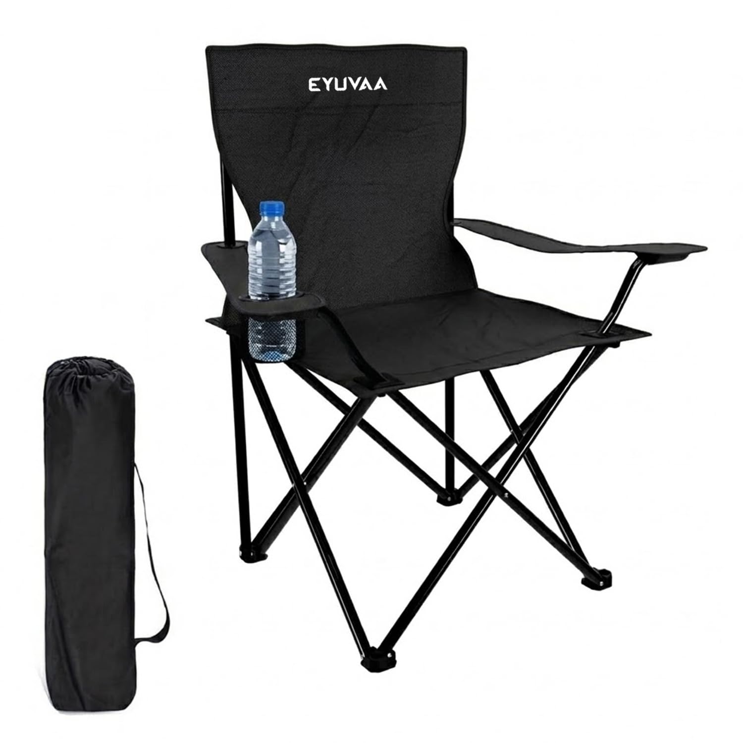 EYUVAA Foldable Camping Chair with Cup Holder| Portable & Lightweight Chair| Reinforced Steel Frame & Durable Fabric| Comfortable Outdoor Chair for Camping, Travelling, Picnic, Beach & Fishing (Black)-image-11