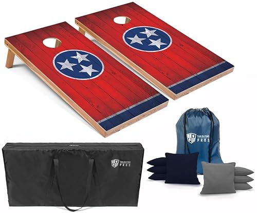 Tailgating Pros Regulation Cornhole Boards Flag Set - Includes 8 Bean Bags, Carrying Cases, and 4'x2' Corn Hole Toss Game
