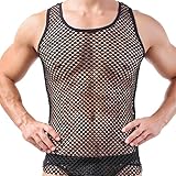 Fengek Mens Fishnet Sleeveless Shirt Sexy Men's Fishnet Tank Tops See Through Mesh Fishnet Undershirt for Gym Club Wear (L, Black)
