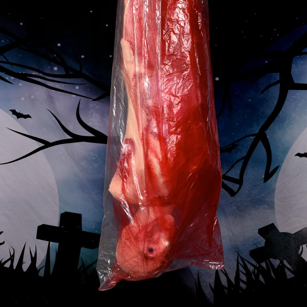 AOFOX Mezzo Corpo Sanguinante Di Halloween, Busto Di Cadavere Appeso A Metà Corpo In Pelle Di Lattice Da 94 Cm In Una Borsa Per La Casa Stregata Festa Di Halloween Decorazione Interna