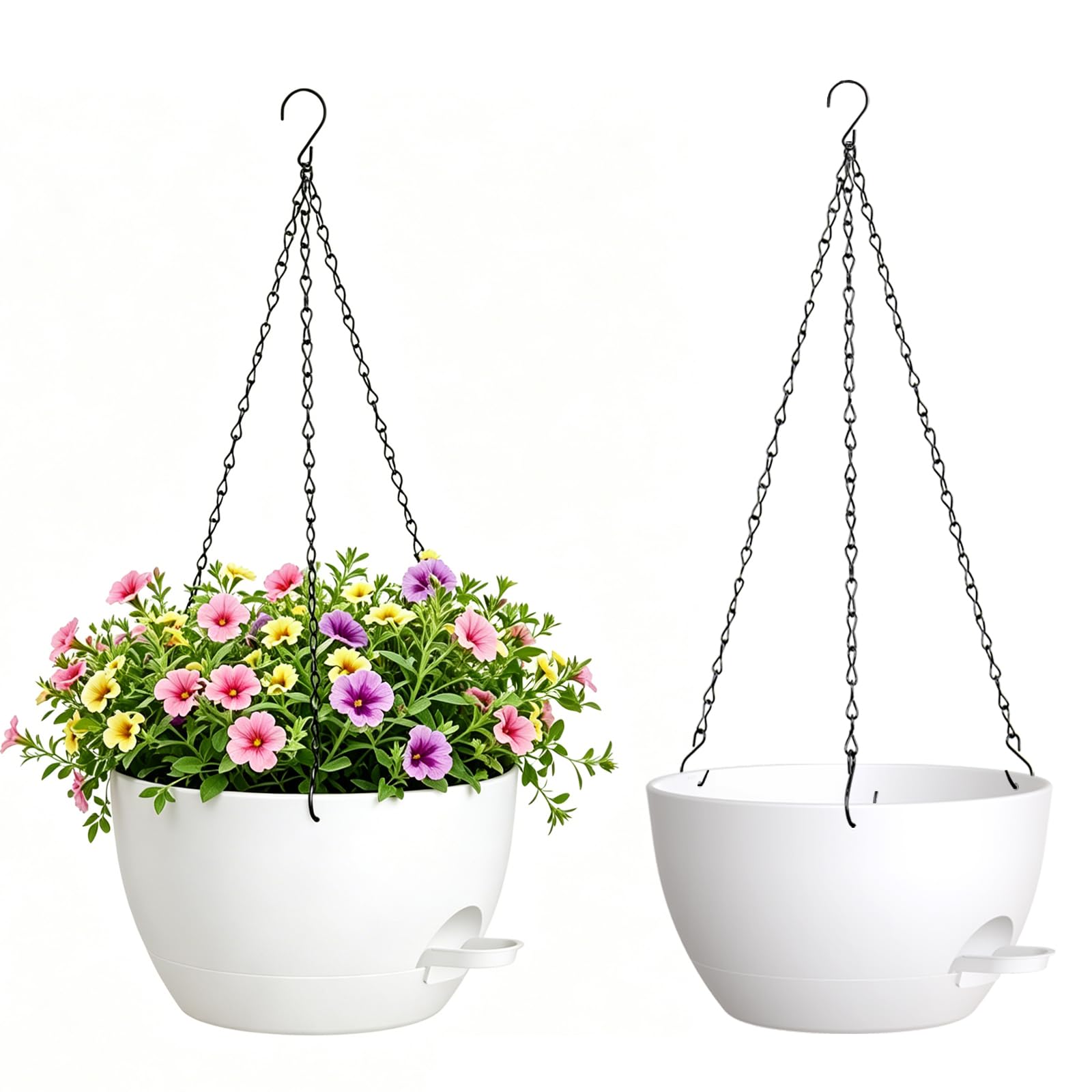 WSMKSZ 20cm/25cm Selbstbewässernde Hängende Blumenampel 2er-Set – Blumentopf Hängend Innen & Außen, Hängeblumentöpfe mit Drainage für Balkon, Wohnzimmer, Küche