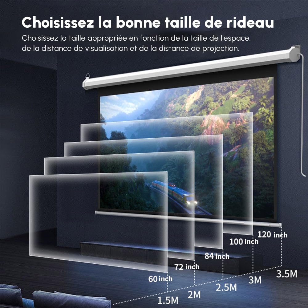 Fabulcozy écran projecteur électrique Écran de Projection motorisé 84 Pouces 4:3