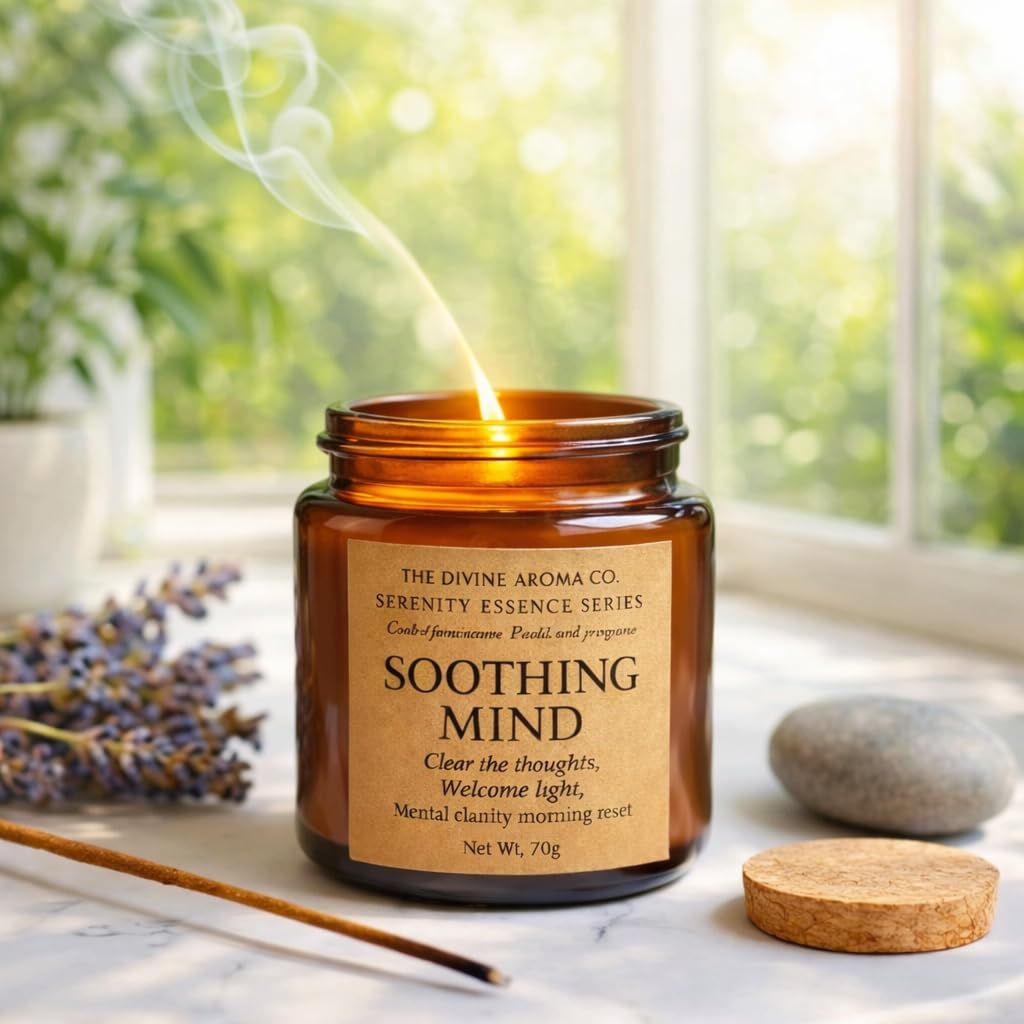 The Divine Aroma Co. Serenity Essence Scented Candle – Premium Soy Wax Candle Set | Aromatic Wellness Series | 70g | Set of 1 (Soothing Mind) | Stress Relief & Mental Clarity-picture-13