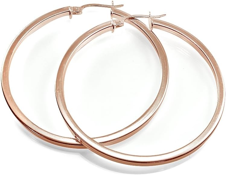 Hoops & Loops - Sterling Silver 30mm or 35mm High Polished Square Tube Click Top Hoop Earrings | Sterling Silver, Yellow & Rose Gold Flash Plated - Image 2