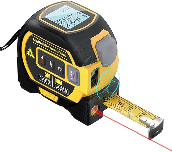 Moniss 3in1 Laser Rangefinder 5m Tape Measure Ruler LCD Display with