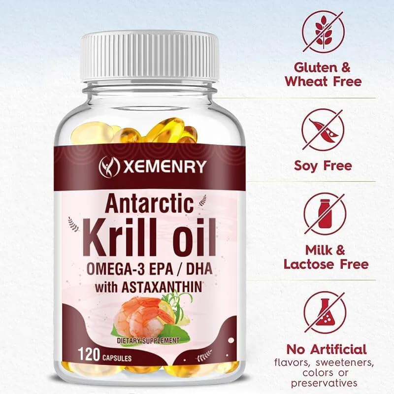 Huile de krill antarctique 2000 mg (120 gélules) avec suppléments d'oméga-3 EPA, DHA et astaxanthine