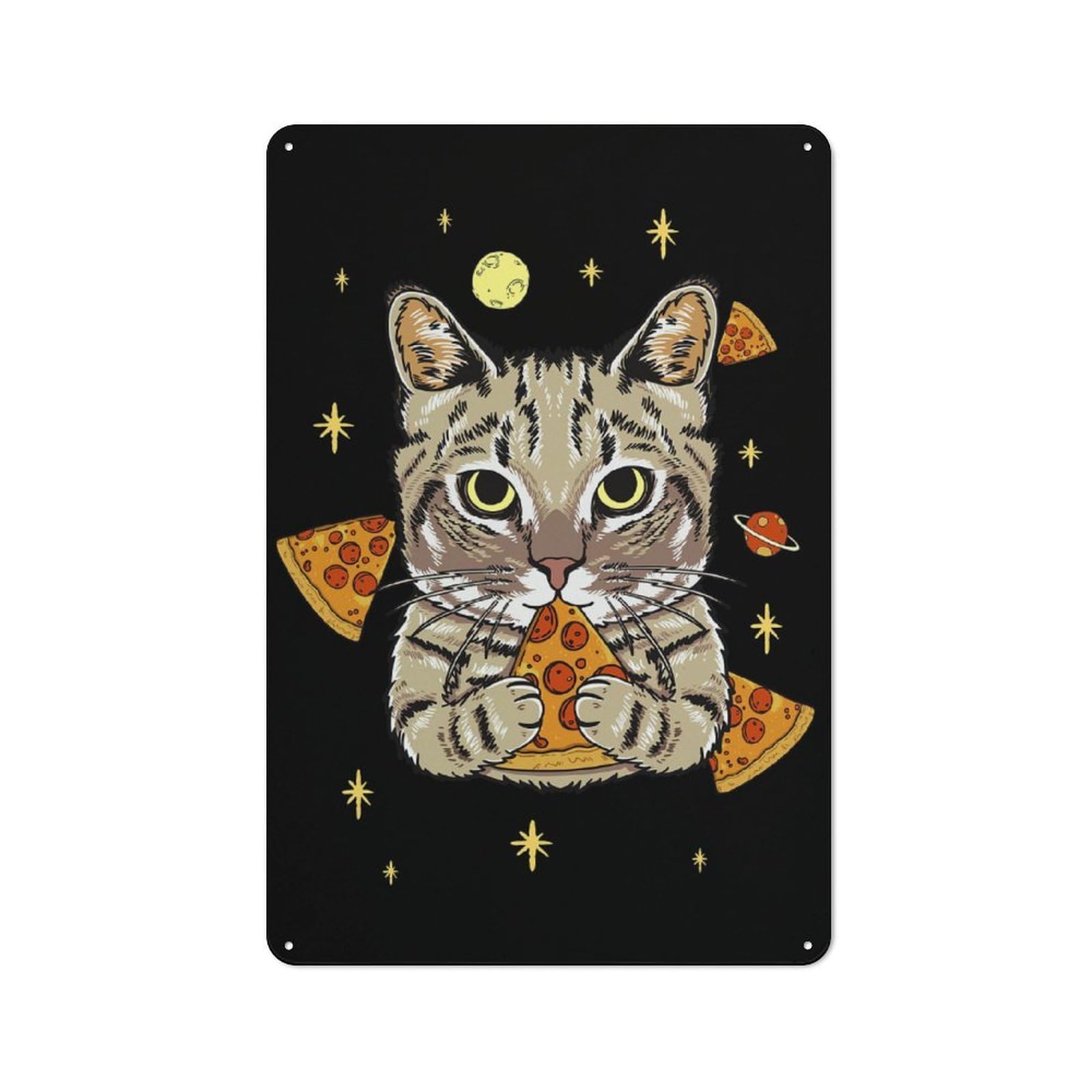 Junmoney Funny Pizza Cat In Space Rustic Metal Sign 30X20cm For Living Room Wall, With Clear Rustic Wall Decor Character