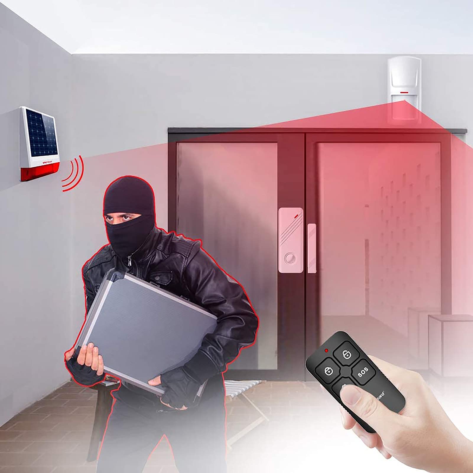 Wolf-Guard LB-W06 Alarme solaire pour extérieur avec sirène et lumières 120 dB