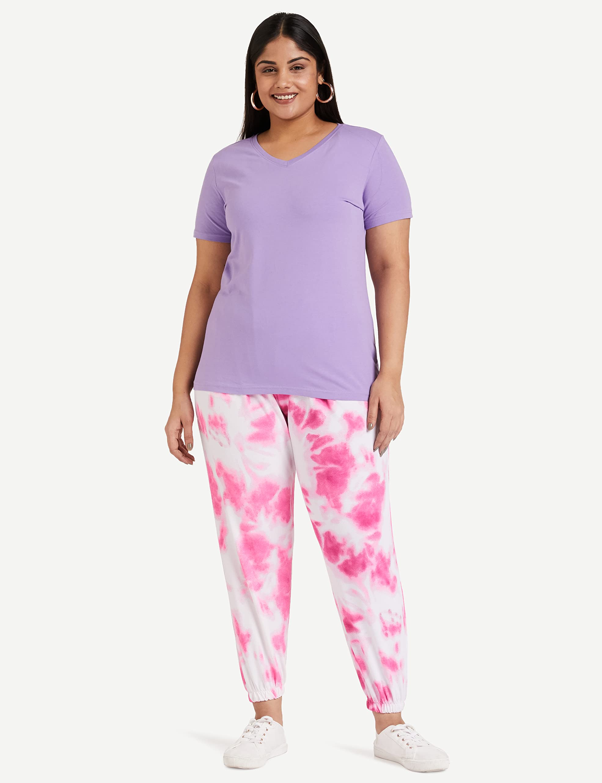 Amazon Brand - Symbol Women's Solid Regular Fit Half Sleeve T-Shirt (VN-PO2-COMBO16_Lavendar & Black_Large) (Combo Pack of 2) - Image 8 thumbnail