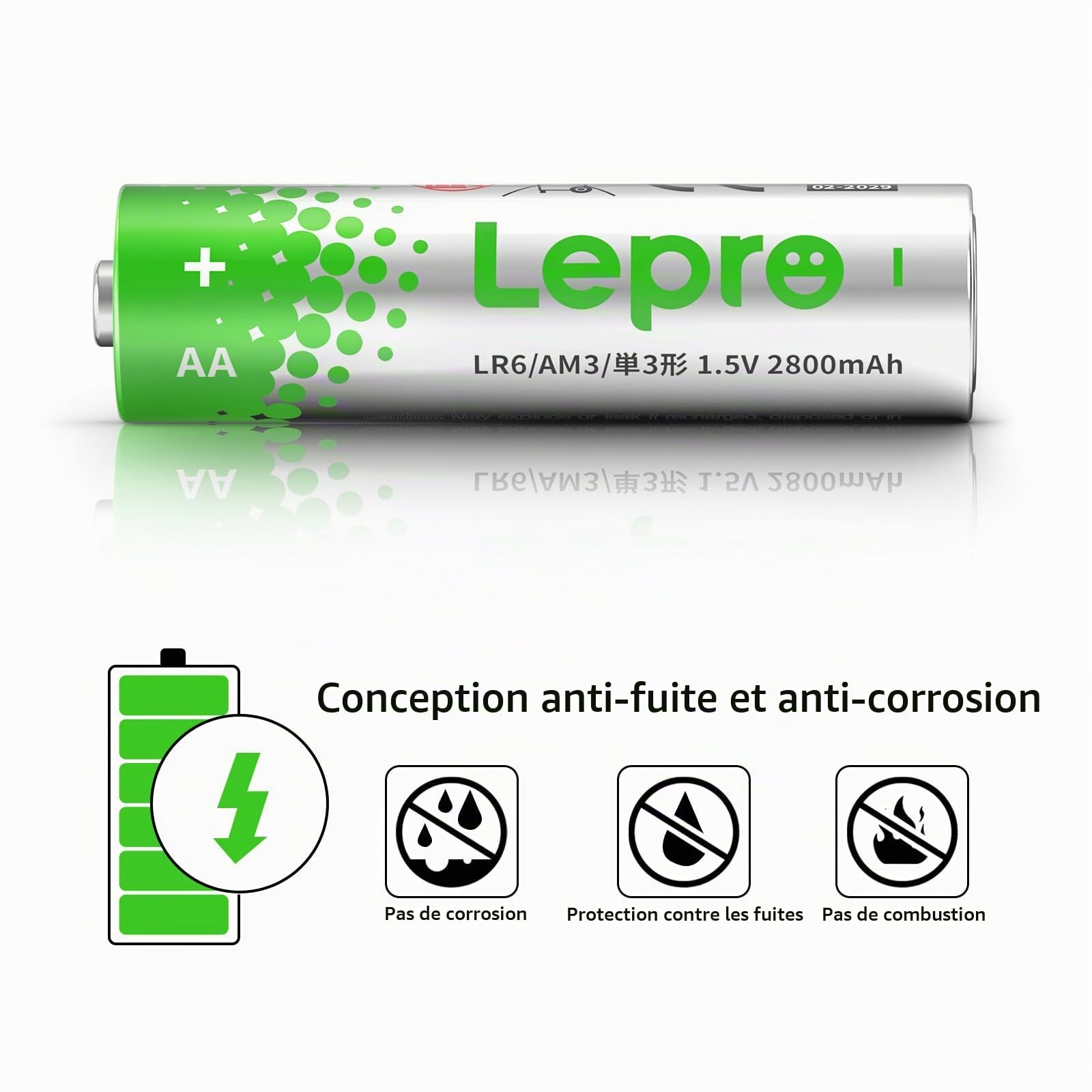 Lepro Piles Alcalines AA - Lot de 100-1,5V LR6 Piles AA -2800mAh - Batteries AA pour Le Quotidien, Ultra Alcalines Piles Anti-Fuite, Anti-Corrosion Idéale pour Réveil, Télécommande, Jouet