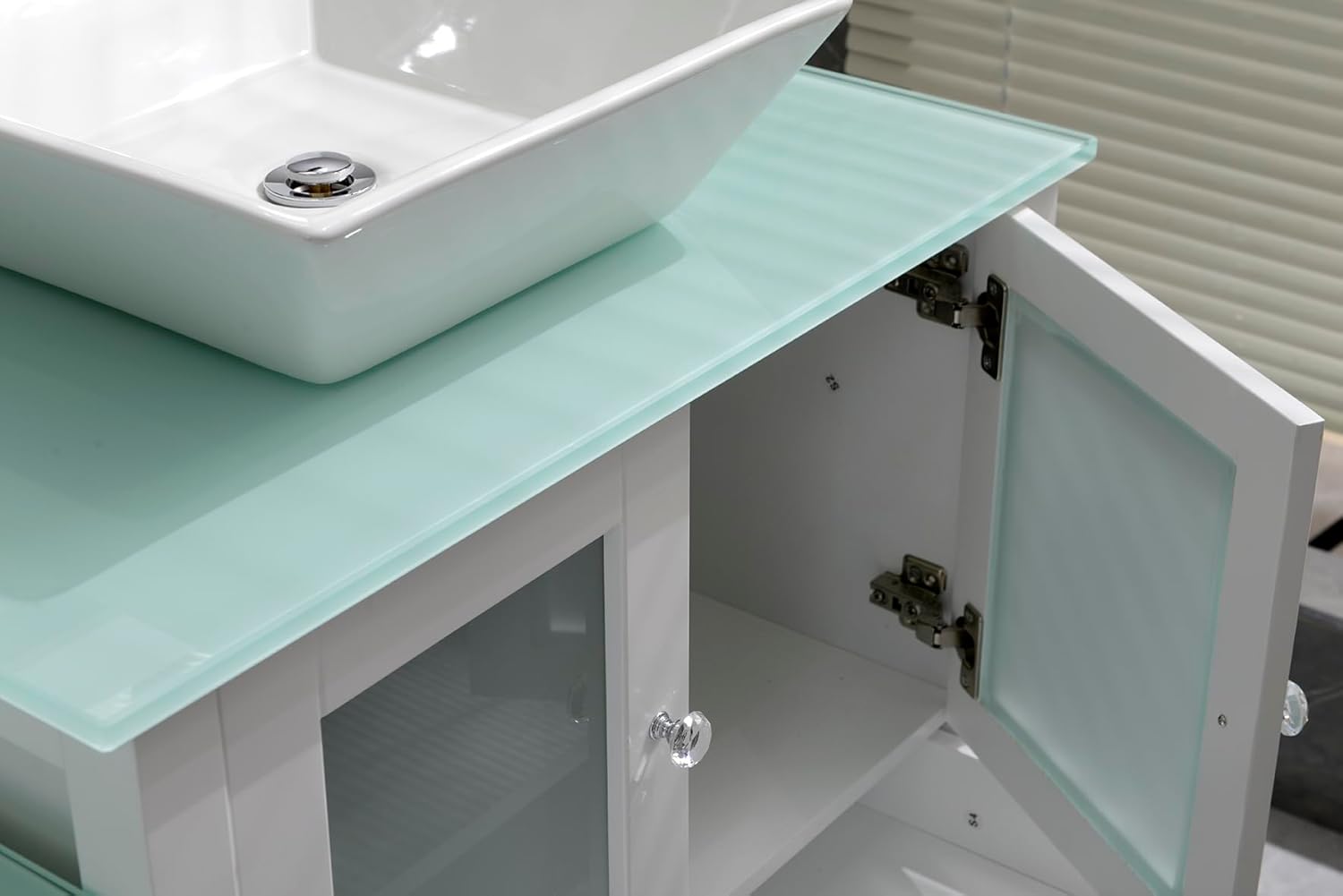76" Freestanding Wooden Modern Bathroom Vanity with Double Vessel Sink Set Bathroom Mirror Included (Ceramic Sink White)