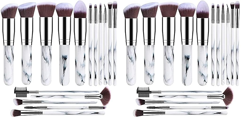 Premium Synthetic Foundation Blending Face Powder Blush Concealers Eye Shadows Make Up Brushes Kit (Marble) (Pack of 2)