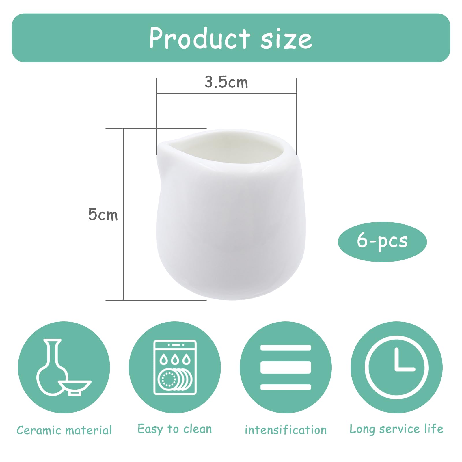 12 Mini Brocche Latte In Ceramica - 50ml, Bianche, Con Manico, Per Caffè, Salse E Sciroppi - Foto 6