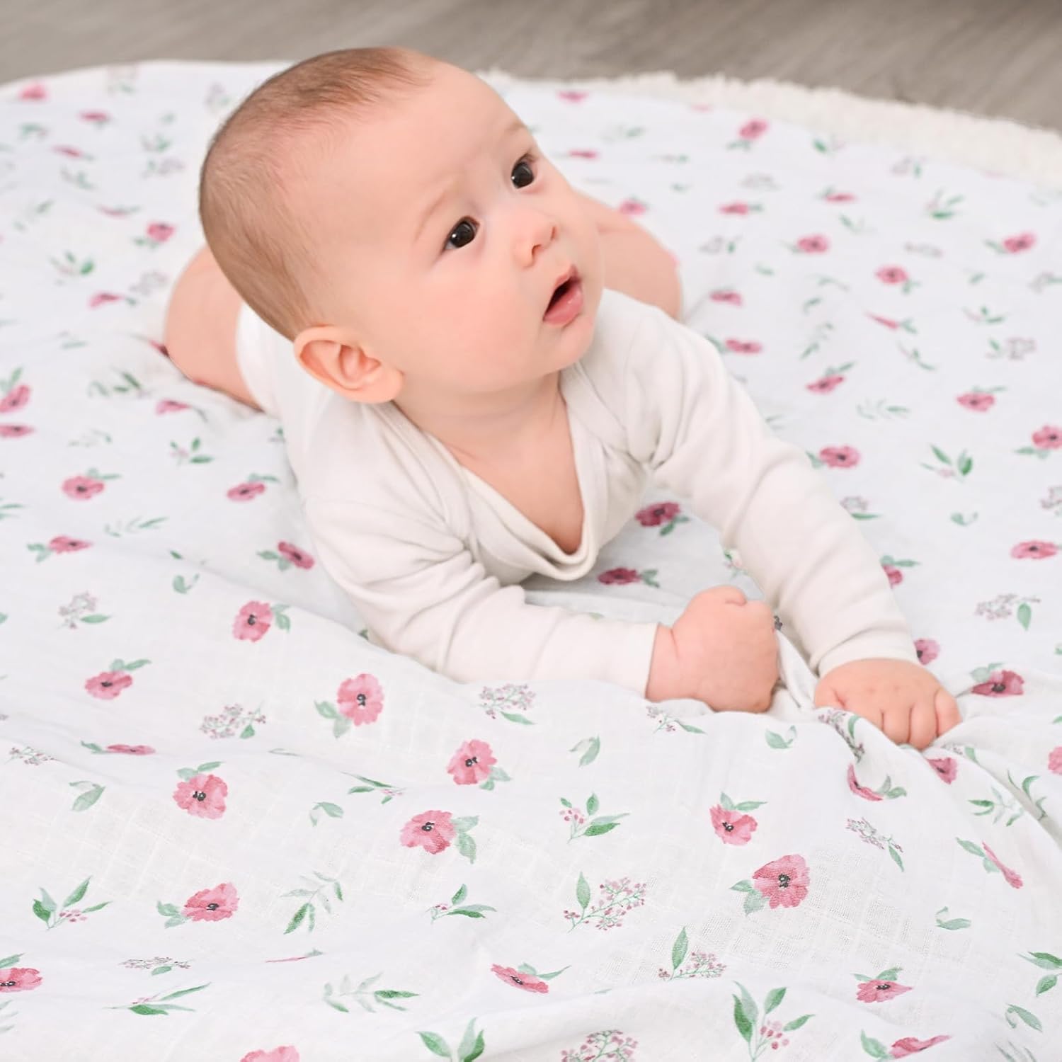 david's kids 4 Pack Baby Muslin Swaddle Blankets,100% Cotton and Ultra Soft Breathable Receiving Blanket Wrap for Girls, New Born Essentials, Large 47 x 47 inches, Floral Flowers/Pink - Image 5