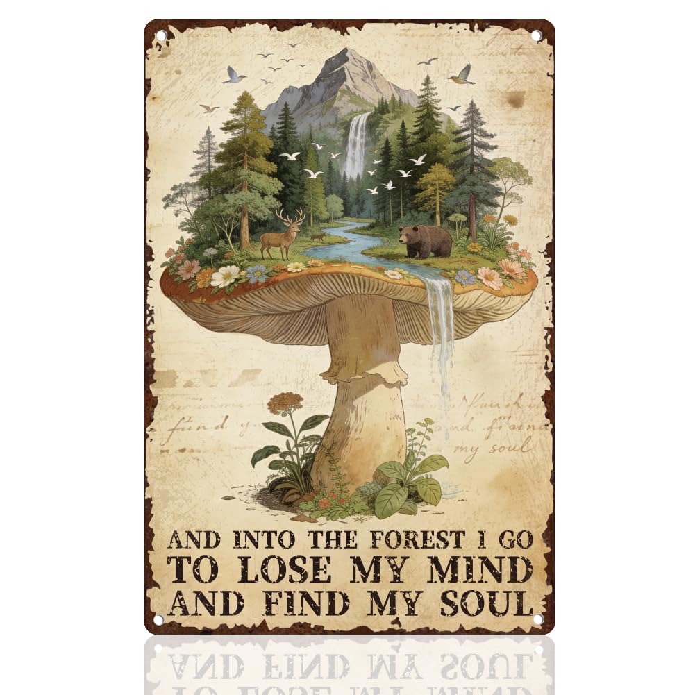 Mushroom Forest Metal Tin Sign Wall Decor Metal Tin Sign 8X12 Inch