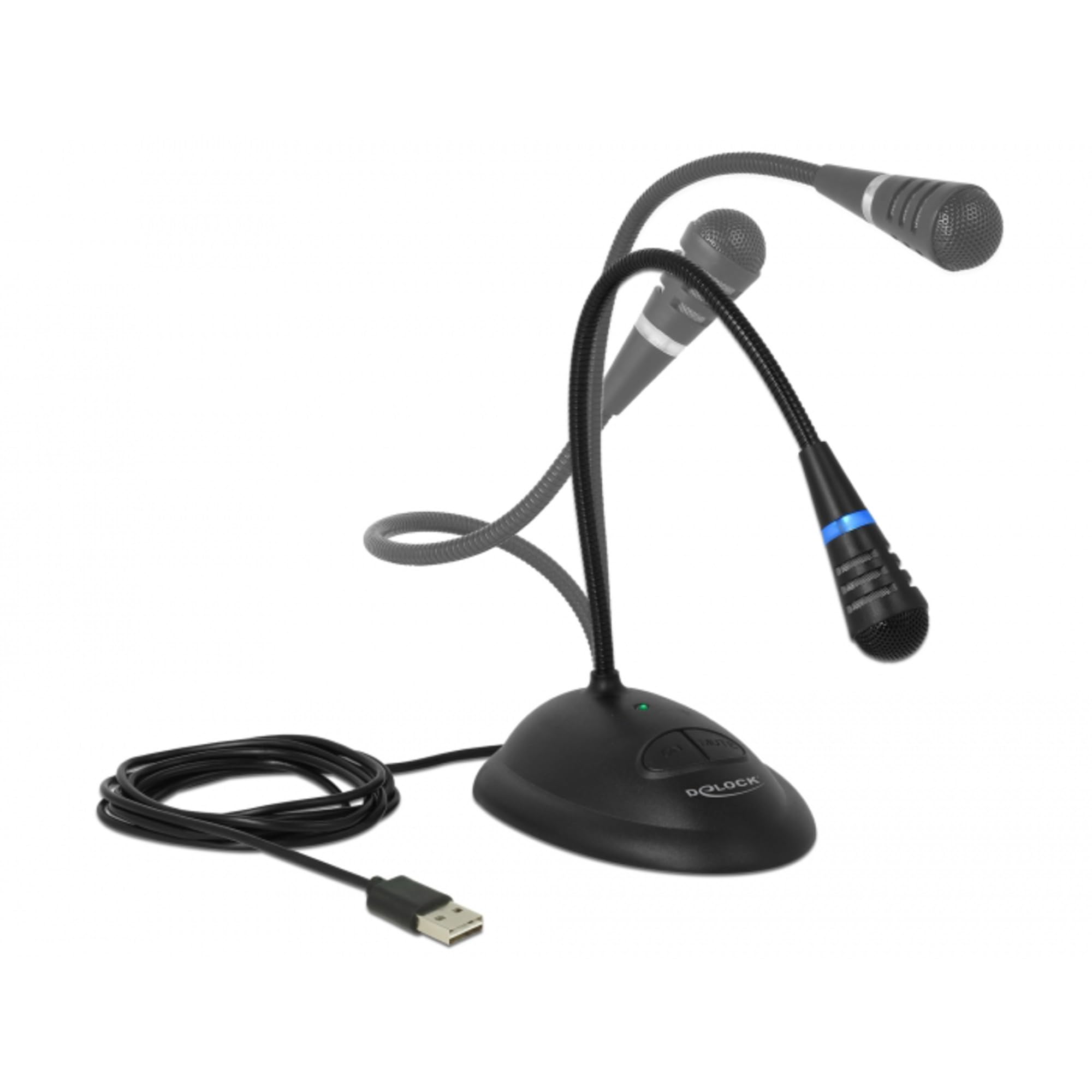 DELOCK 65871 USB-Mikrofon mit Standfuß & Mute/On&Off-Taste 1.7m, Schwarz