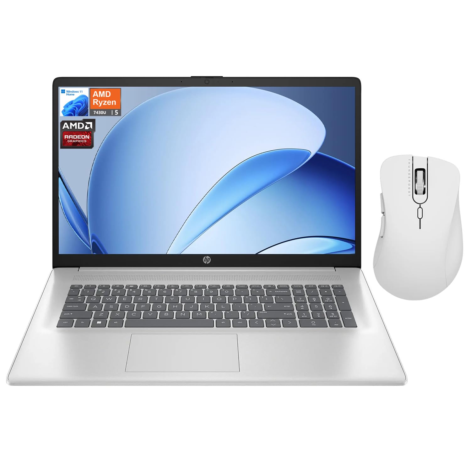 HP High-Performance Daily Use Laptop, 17.3" FHD Display, AMD Ryzen 5 7430U, 16GB RAM, 512GB SSD, Wi-Fi 6, Webcam, HDMI, Windows 11 Home, Silver,