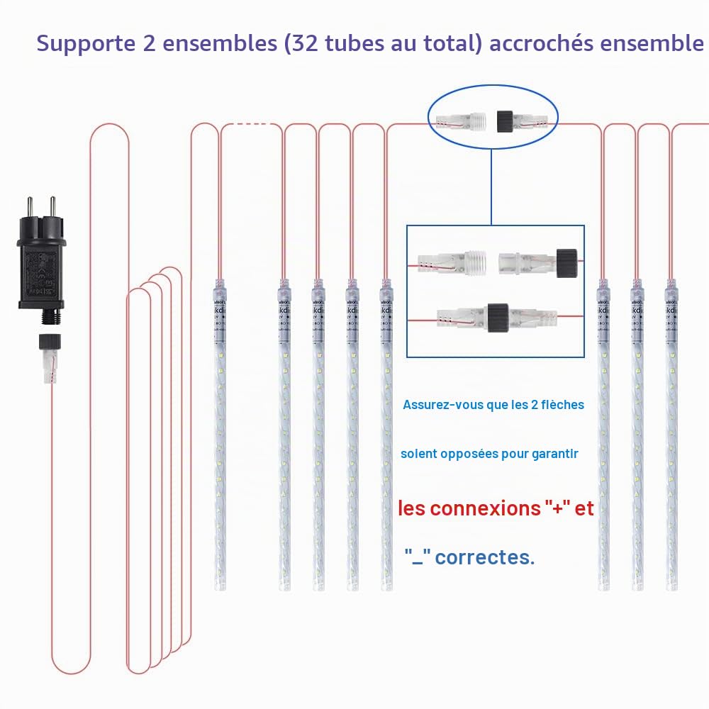 Lumières de Noël extérieures, Lumières de pluie de météores avec 16 tubes spirales (30cm 480 LEDs) longueur 5,25m, Lampe à glaçons étanche pour la décoration de Noël en extérieur, Blanc