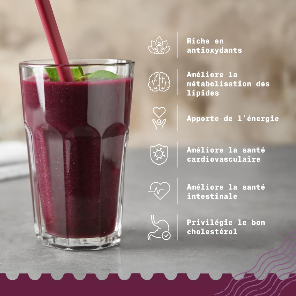 NaturaleBio Poudre de Baies d’Acai Bio - Freeze-Dried - 200g. Pure Organic Acai Berry Powder. Produit au Brésil, Lyophilisé, Cru, extrait de la pulpe de Baie d'Açai – Smoothies, Jus, Desserts