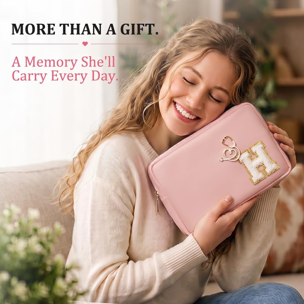 Personalized Initial Makeup Bag for Women Travel Cosmetic Case Toiletry bag image 2