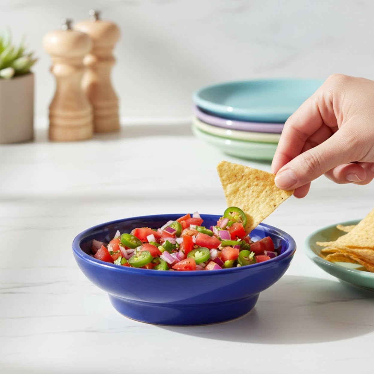 TrueCraftware- 4-1/2 oz. Salsa Dish Melamine Cobalt Blue Color Set of 12- Perfect for Salsa Guacamole Cheese Condiments Dipping Sauces Mexican Fiesta Serving Side Dish For Chip Dip Guac Pinch
