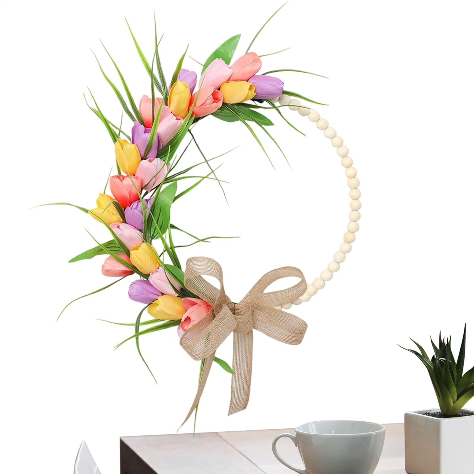Couronne de Pâques décorative 35cm fleurs de printemps intérieur extérieur