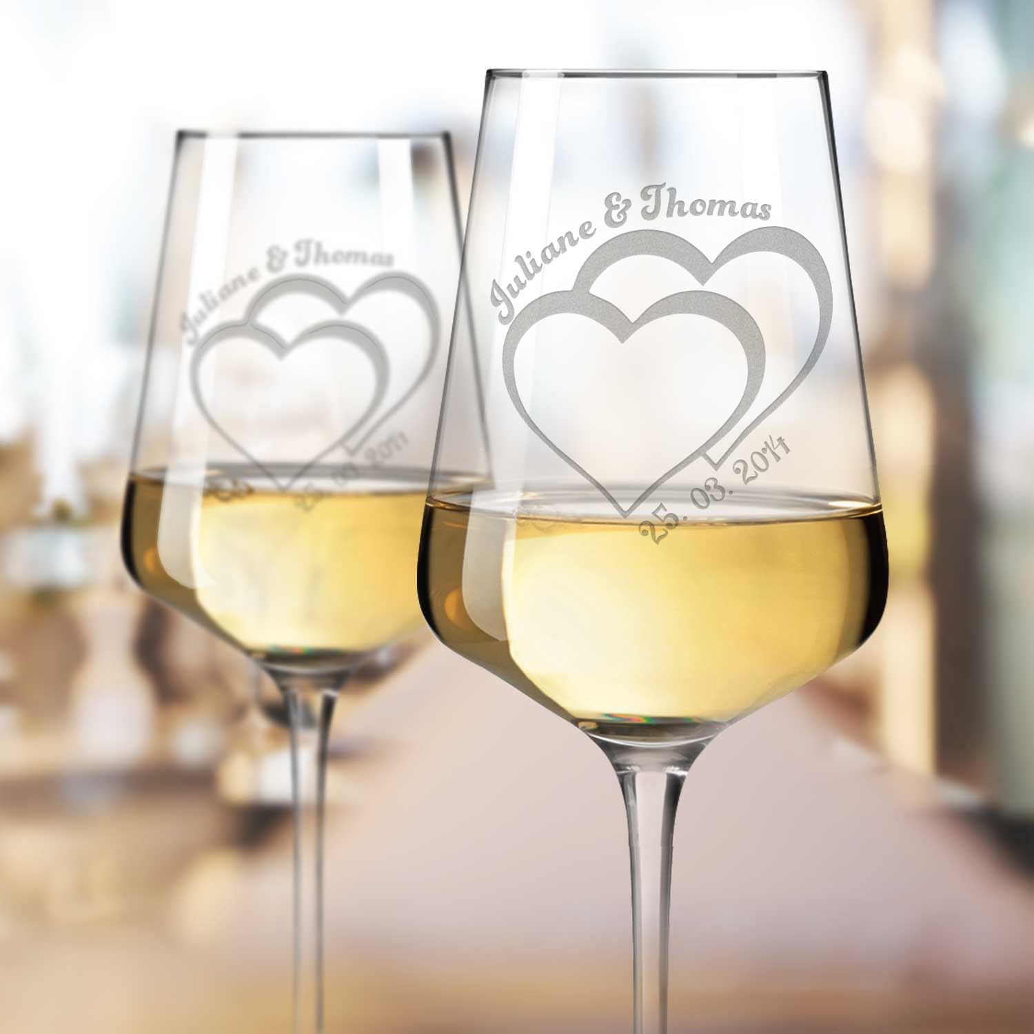 Leonardo Lot De Verres à Vin XL Imprimés Avec Nom Dans Le Cœur - Idée Cadeau De Mariage, D'anniversaire, De Fiançailles - Cadeau Romantique - Verre à