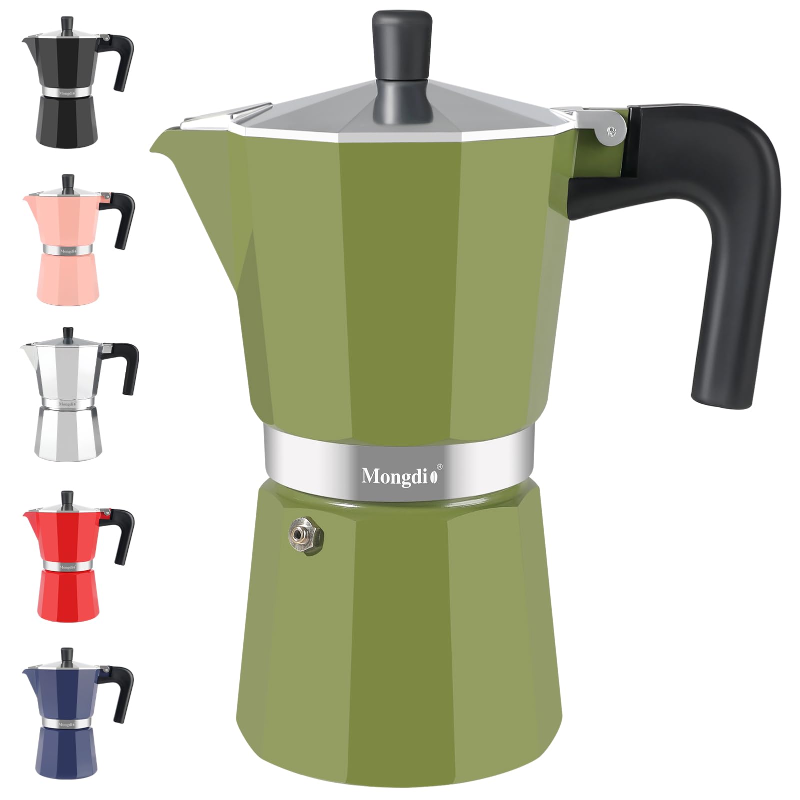 Mongdio Stovetop Espresso Maker Moka Pot, Stove Top Cuban Coffee Maker, Italian Greca Mocha Pot, 12 Espresso Cups, 20 oz - Green