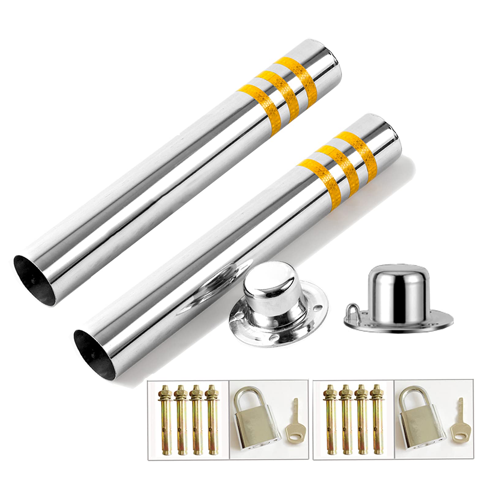 GTHTUHFD Parking Barrier Stainless Steel Security Bollard With Removable Base 76×600Mm/750Mm, 2 Heavy Duty Parking Barrier Posts Lockable Car Parking Bollard,76×750mm