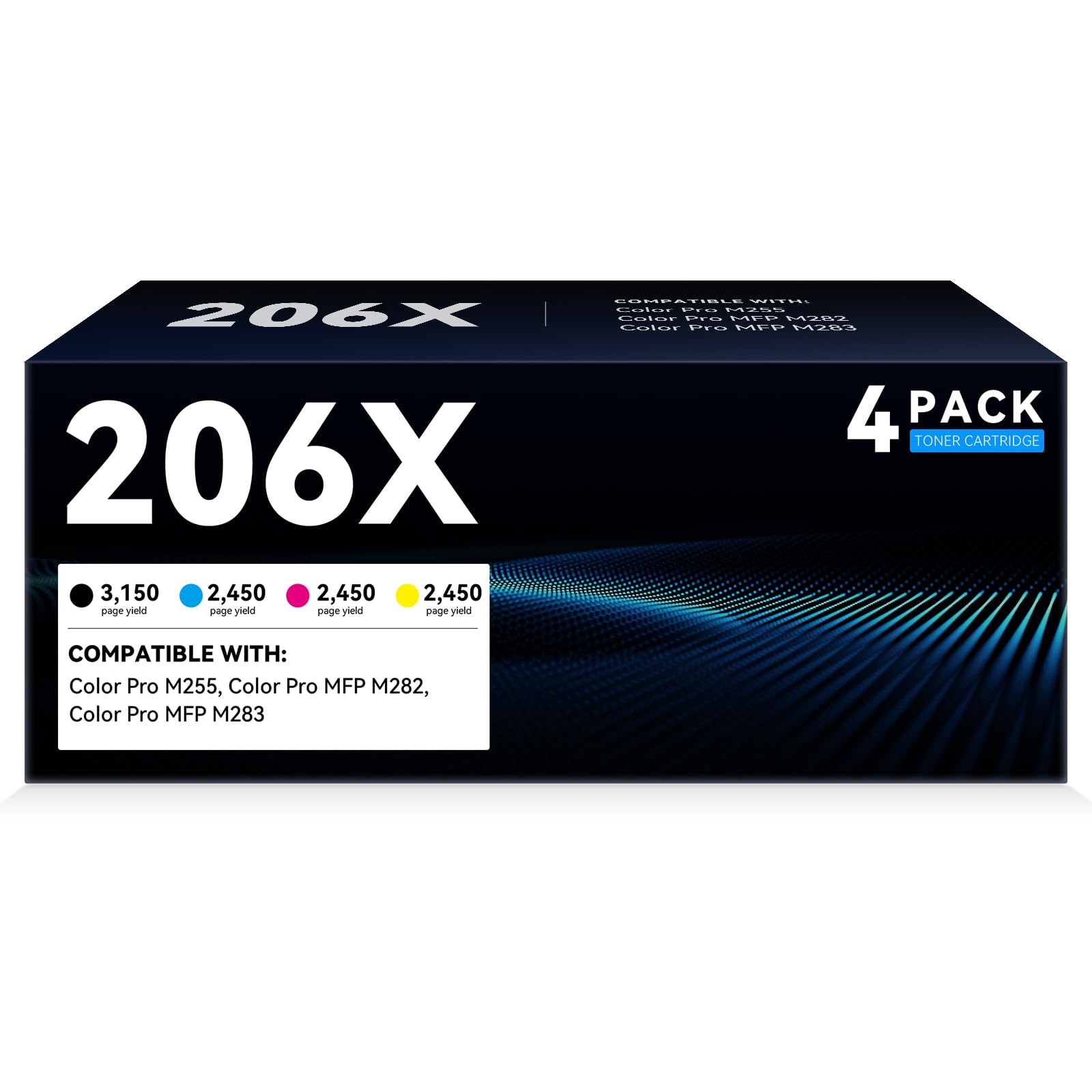 206X Toner Cartridge 4 Pack High Yield Compatible Replacement for HP 206X 206A Works with Color LaserJet Pro MFP M283fdw M283cdw M283fdn M282nw Pro M255dw M255nw M283 M255 Printer Ink W2110X