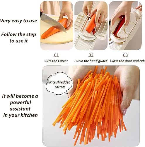 Miniatura 6 de Cortador y rallador de verduras 4 en 1, protector de manos de doble protección con 4 cuchillas afiladas, mandolina segura para papa, zanahoria,
