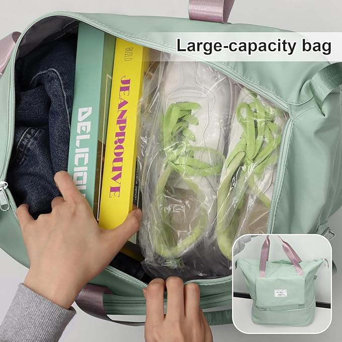 Image of WildHorn Nylon Duffel Bag for Women | Folding Carry-on Expandable Large Capacity DurableLightweight Travel & Gym Duffel with Front Zipper Pocket (Pista Green)