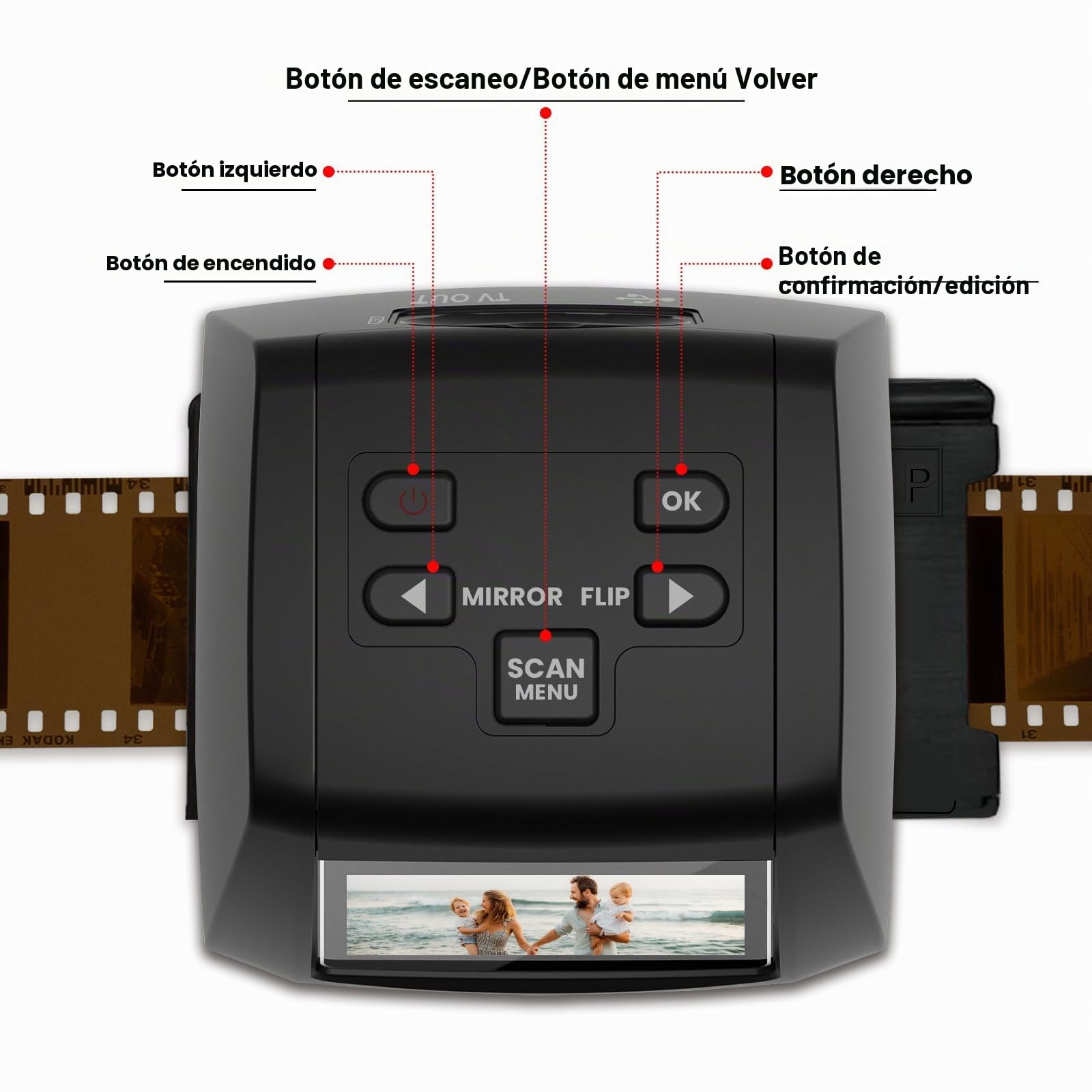 Escáner digital de diapositivas, escáner de diapositivas independiente y escáner negativo Convierte negativos y diapositivas de película de 35 mm, 126, 110, Super 8 y 8 mm en imágenes JPEG, pantalla