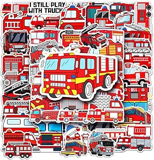 50Pcs Fire Truck Sticker, Bilibunny Fire Engine Decoration for Water Bottles Car Laptop Computer Skateboard Phone Bicycle Motorcycle Fire Brigade Stickers Suitable for Adults Boys Kids (Truck)