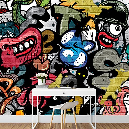 Wall26 Removable Wall Sticker/Wall Mural Cartoon Anime Spray Paint Characters Graffiti & Street Art Cityscape Digital Art Realism Urban Edgy For Living Room, Bedroom, Office - 100X144 Inches #TOP2