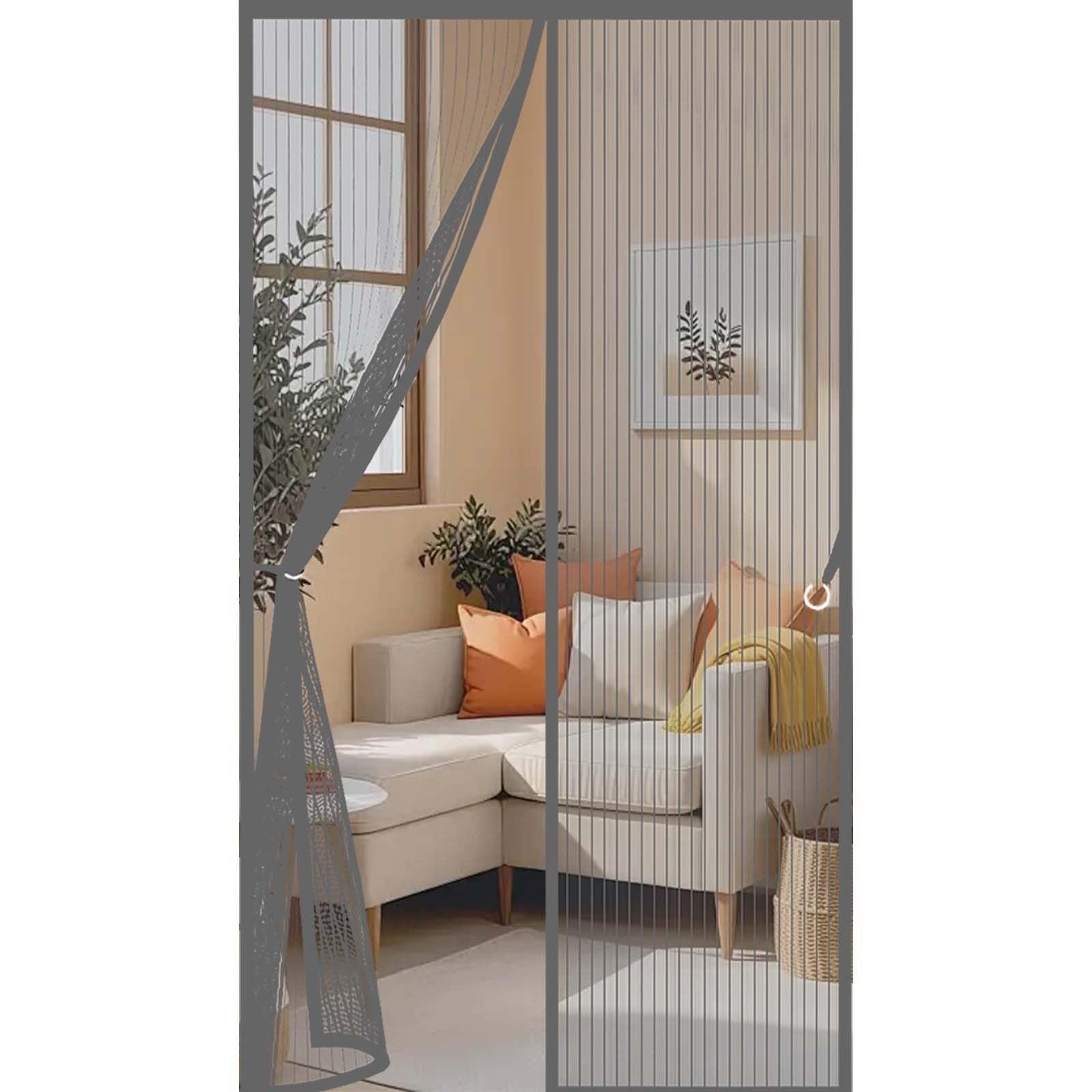 Feijdon Grey Fly Curtains 115 X 201 Cm Powerful Magnets And Full Frame Magic Tape, No Drill Installation Mosquito Proof Door Curtains Hundreds Of Sizes, Lets Fresh Air In,