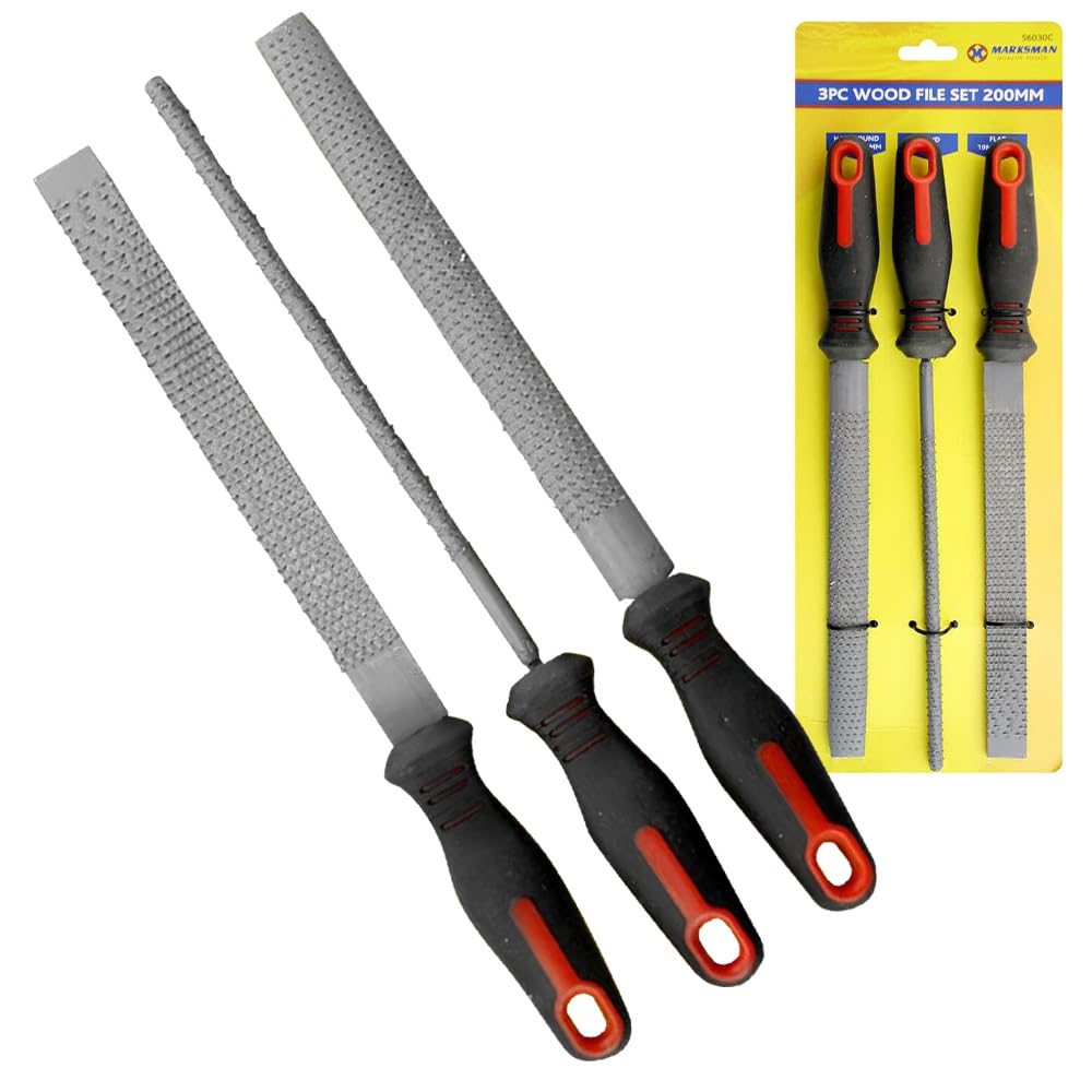 3Pc Rasp File Set - Carpenters Hand Tool | Flat, Round & Half-Round Steel Files | Ideal for Precision Crafting, Metal Shaping, Woodworking, DIY Projects, Repairs & Home Improvement