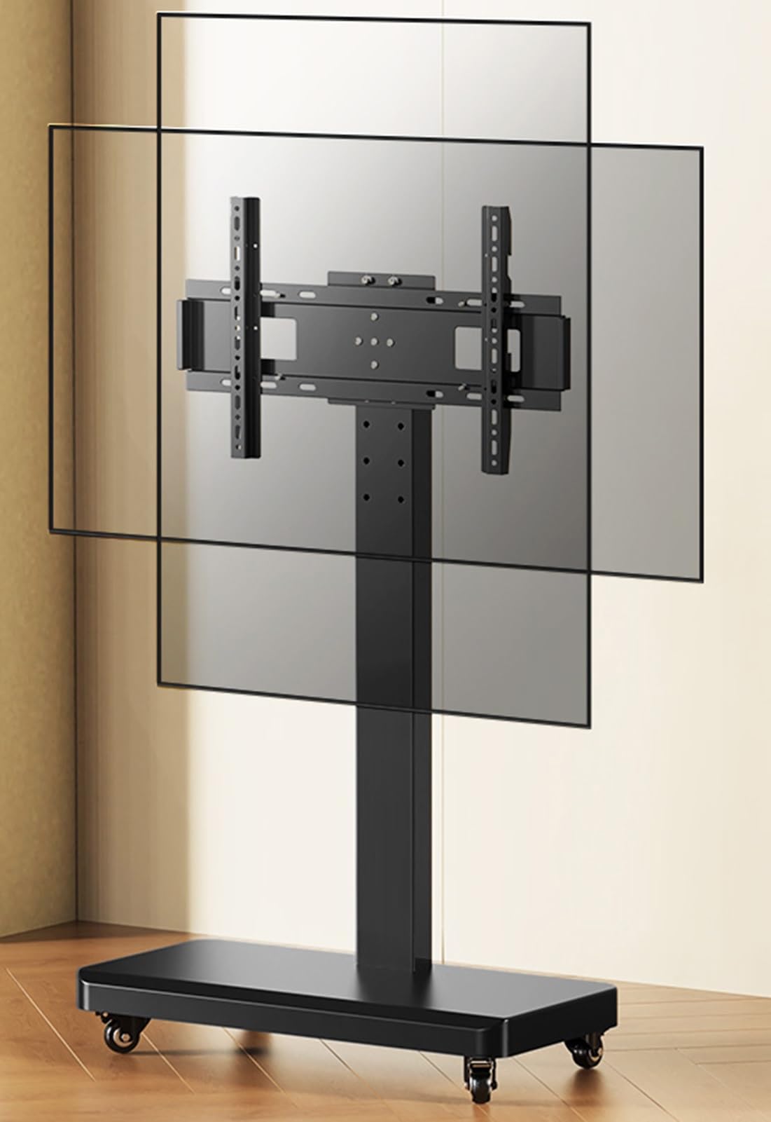 HPTHLY Mobile Tv Cart On Wheels - Portable Floor Tv Stand Holds, For 26-70 In Led Flat Screen, Up To 100Kg, Horizontal And Vertical Screen Fixed(B-87)