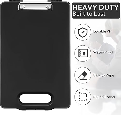 Miniatura 2 de Fainne Portapapeles resistente con compartimentos de plástico de almacenamiento y asa, portapapeles plegable de gran capacidad con almacenamiento y