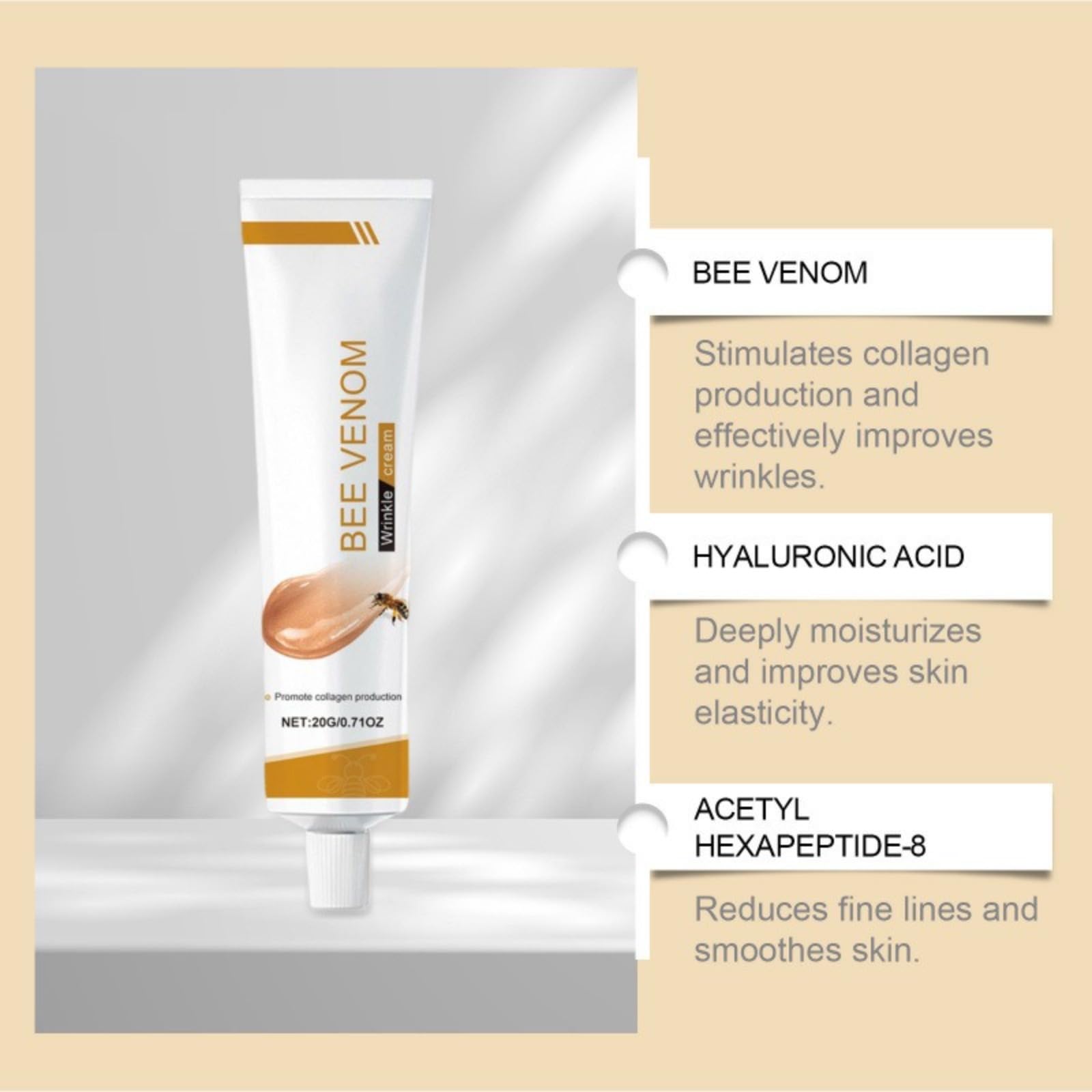 Crema antirughe al veleno d'ape, crema idratante per il viso, stimola il collagene naturale, idratazione profonda, rassoda pelle matura