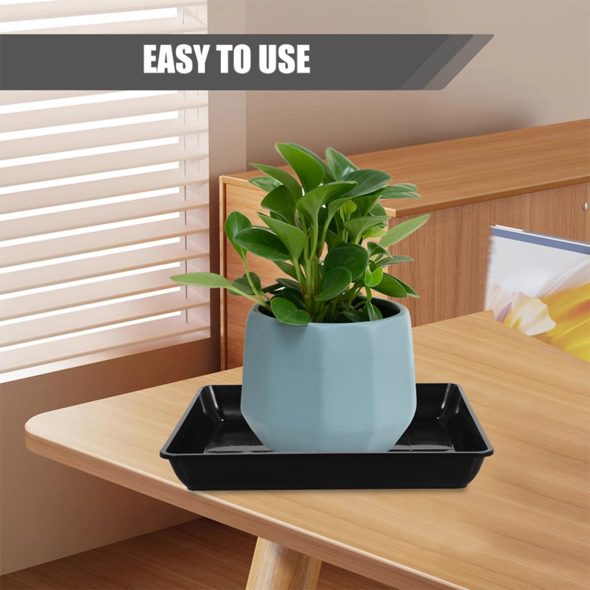 Mikinona Plato para Macetas Rectangular Negro de PP 3 Piezas para Plantas | Base Estable, Recoge Derrames y Tierra, Uso Diario en Alfombra, Formato Compacto para Flores