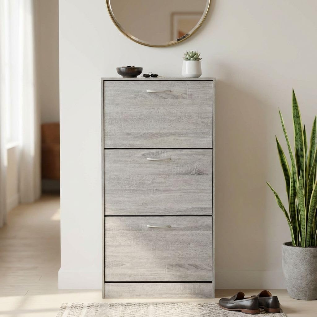 MilaniHome.it - Scarpiera Con 3 Ante In Legno Di Design Porta Scarpe Di Alta Qualità, Cm 60x24x115 H Colore: Grigio chiaro