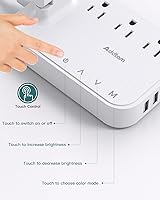 Vista 7 de Addtam Lámpara LED de Escritorio, Regleta de Enchufes con 3 Tomas 4 Puertos de Carga USB (2 USBC), Lámpara Táctil de 4 Modos 5 Niveles de Brillo